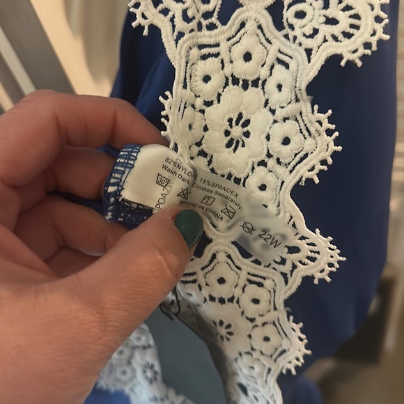 NWT DACI One Piece Swimsuit Blue With White Lace Plunge - Picture 8 of 8